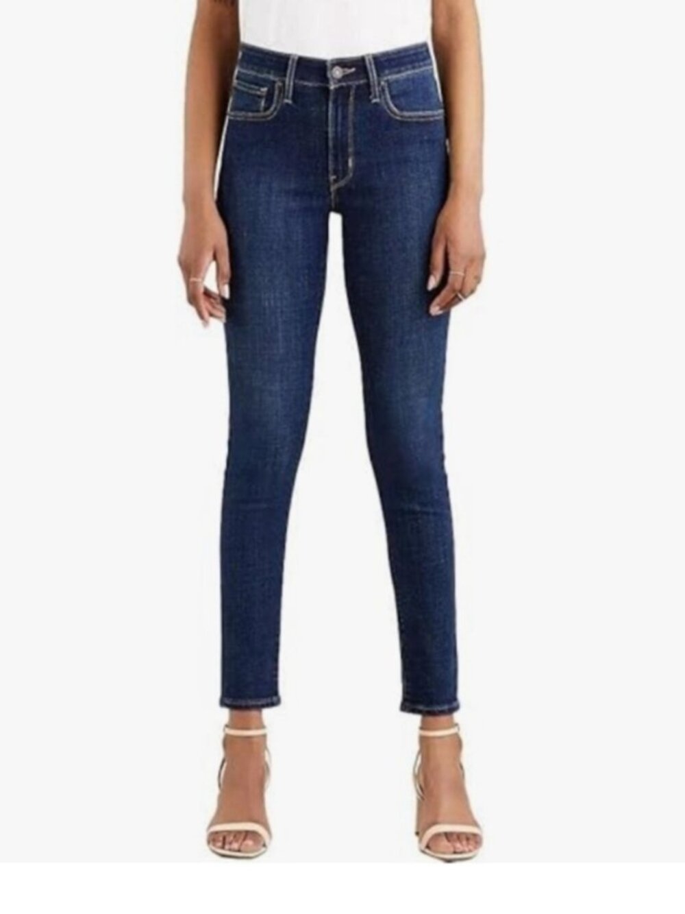Levis 721 High Waisted Rise Skinny Jeans Stretchy Dark Wash Blue Denim size 26 - Picture 2 of 13
